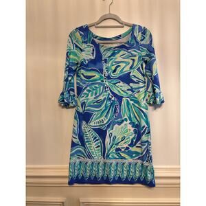 Lilly Pulitzer Sophie Ruffle Dress XS UPF 50+ Blue Green Tropical Floral Print